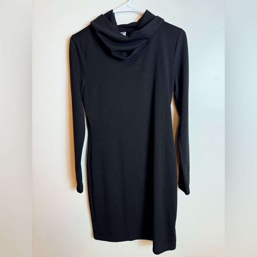 Old Navy Womens Bodycon Knit Sweater Dress Black Cowl Neck Medium Business